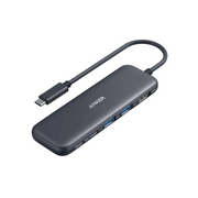 Anker USB hub with multiple ports on a light gray background