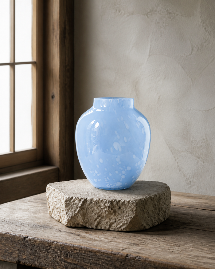 Blue Speckled Round Vase