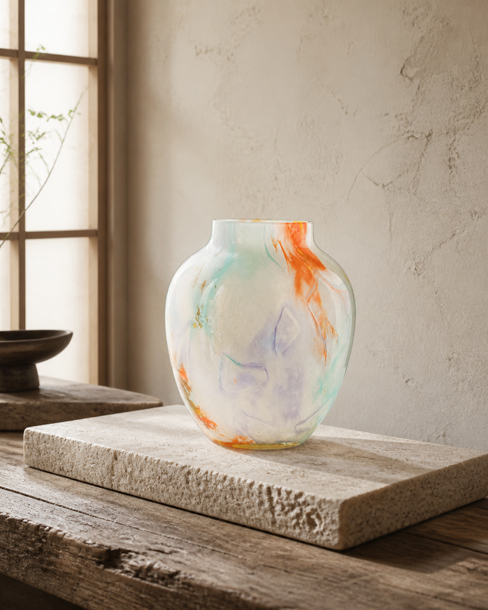 Cream Abstract Round Vase