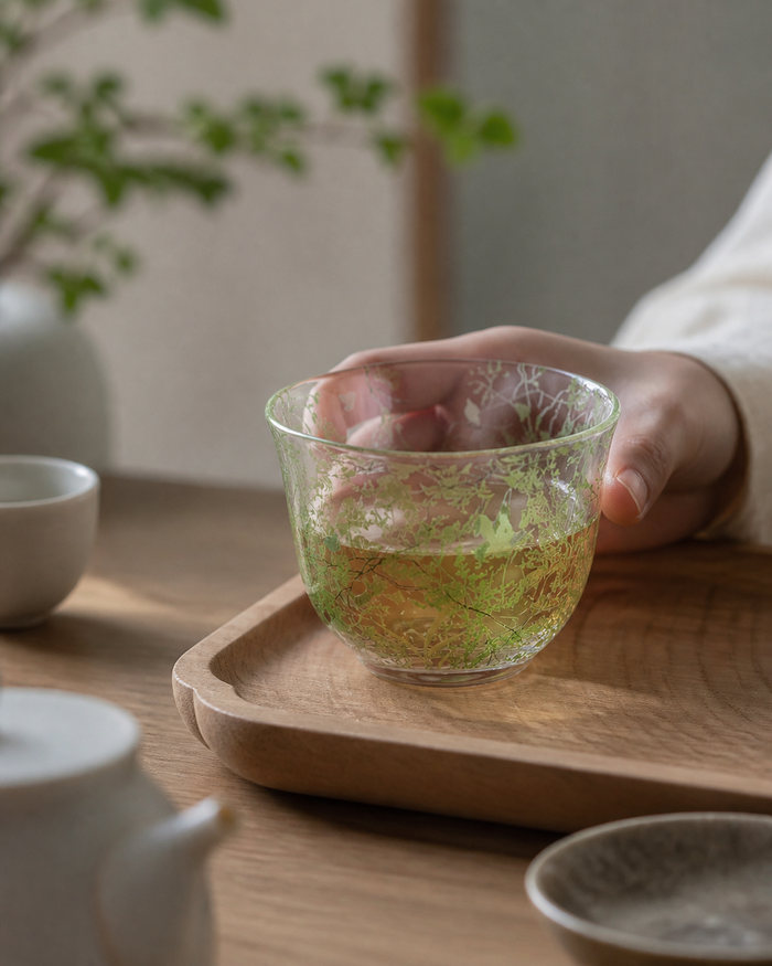 Manxi Hand-Finished Glass Tea Cup tea ritual mood shot