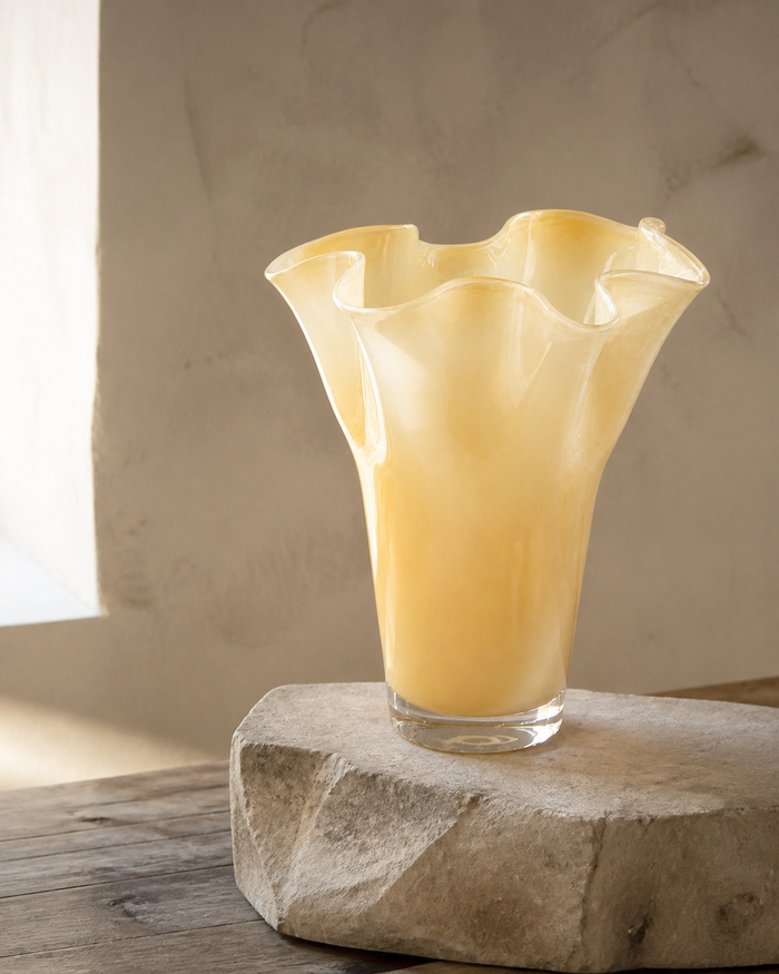 Cream Clear Wavy Rim Vase wabi-sabi lifestyle image