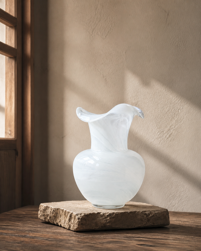White Wavy Neck Vase wabi-sabi lifestyle image