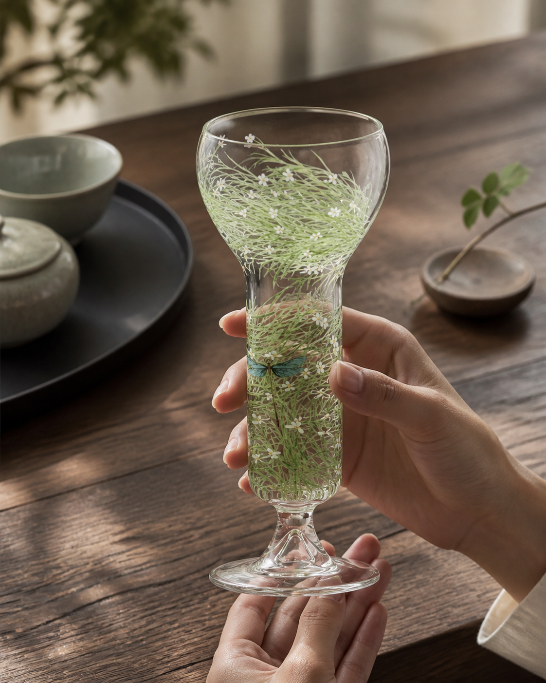 Yuechan Stemmed Cup tea ritual mood shot